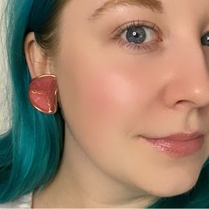 Vintage Clip On Earrings Maroon Gold Big Plate